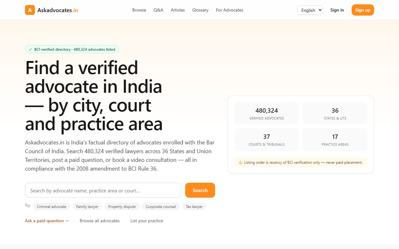 AskAdvocates — Hindistan Doğrulanmış Avukat Dizini