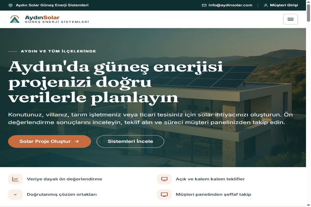 AydınSolar — Güneş Enerjisi Proje ve Teklif Platformu