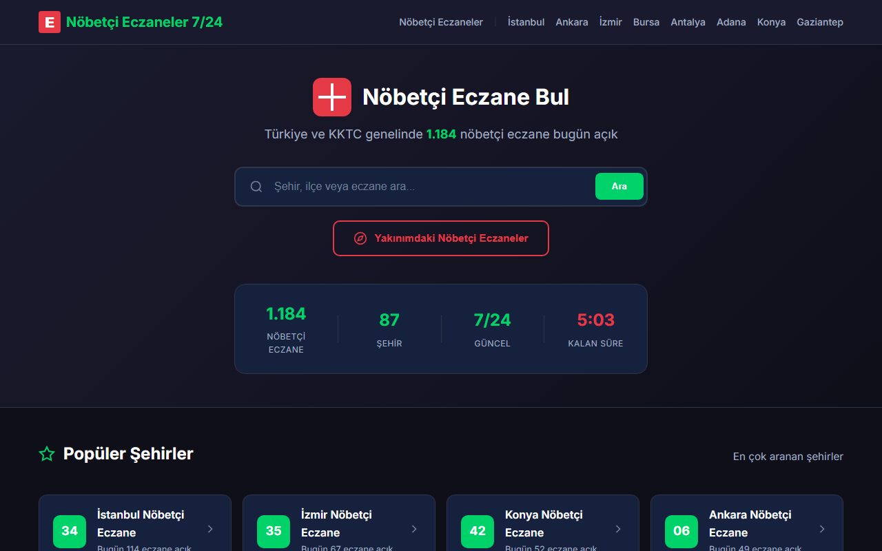 Eczaneler24 — Türkiye Nöbetçi Eczane Bulucu