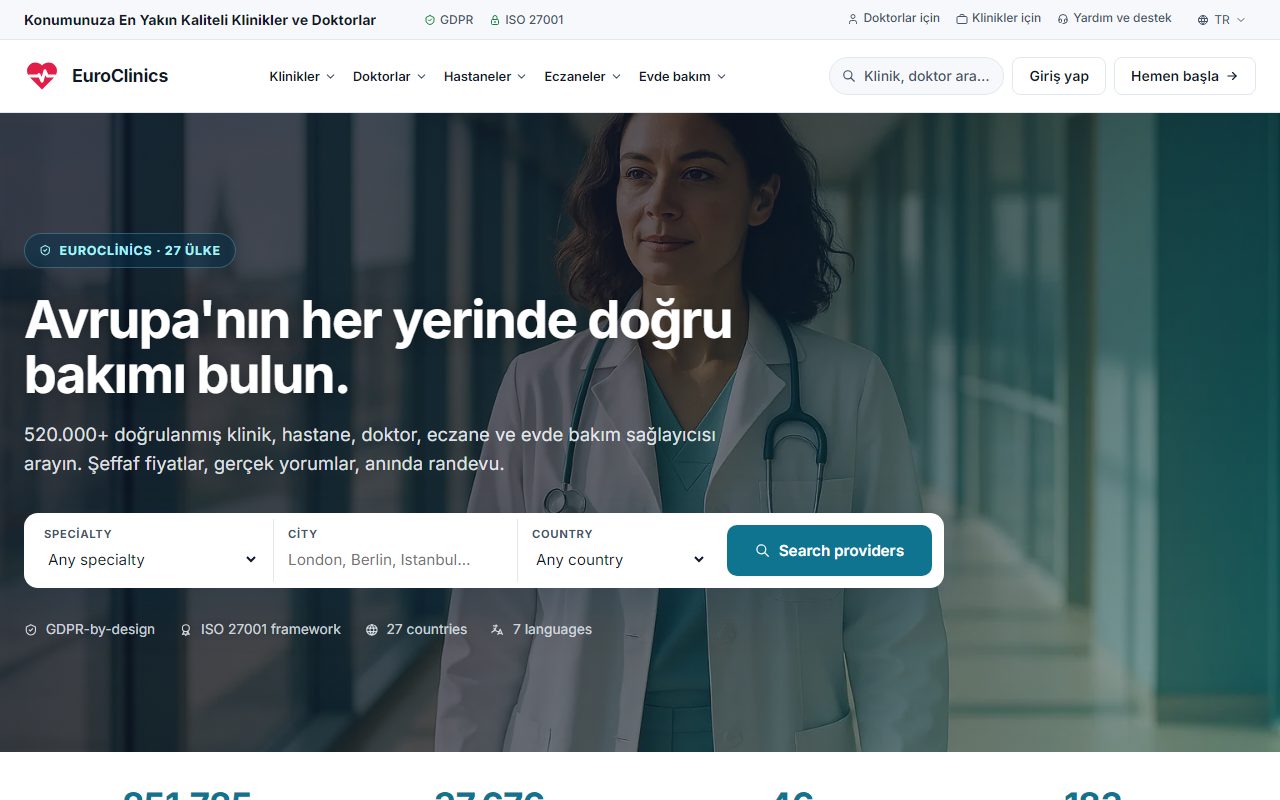 EuroClinics — Avrupa Doğrulanmış Klinik ve Doktor Dizini
