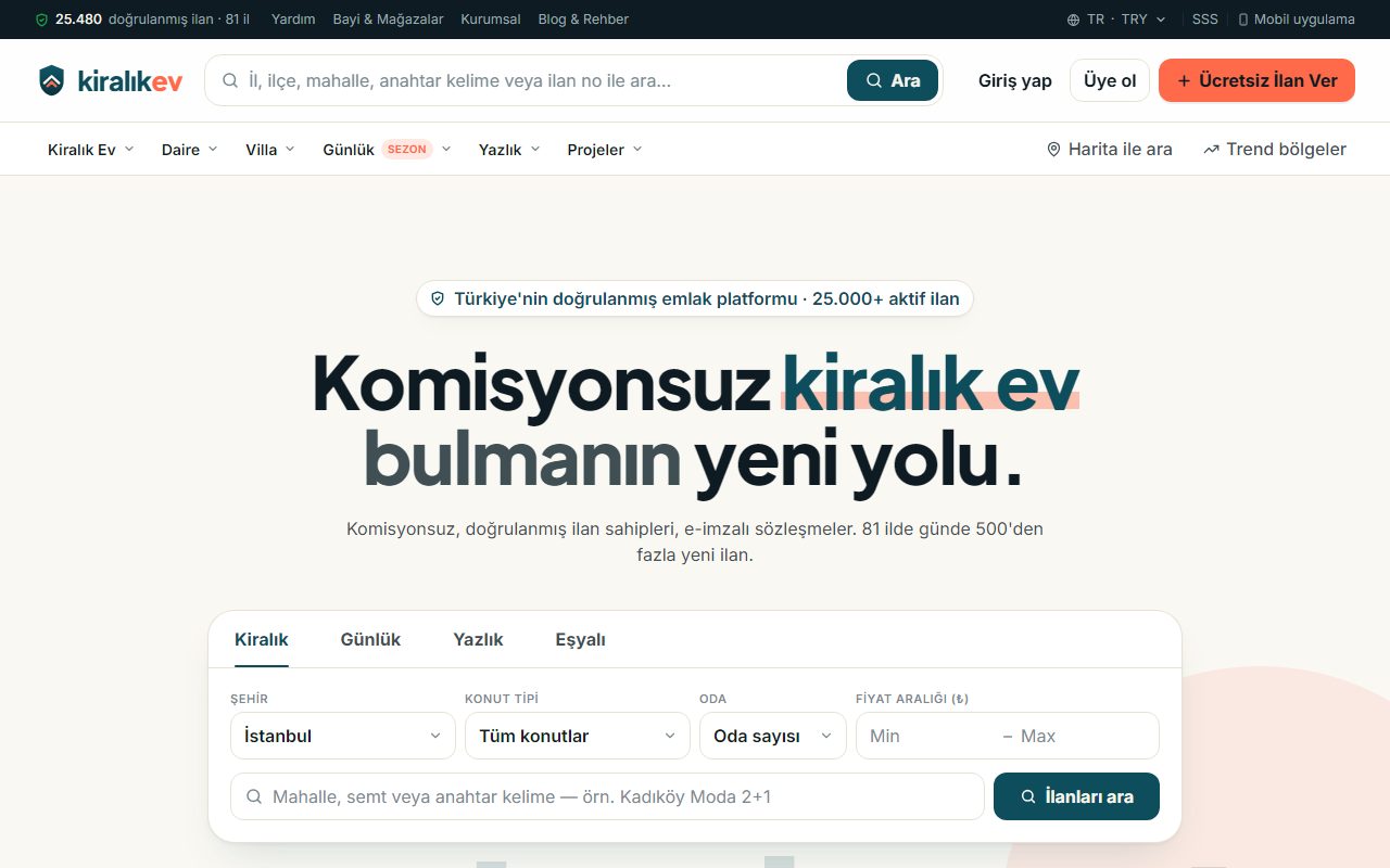 KiralıkEv — Komisyonsuz Kiralık Ev Platformu