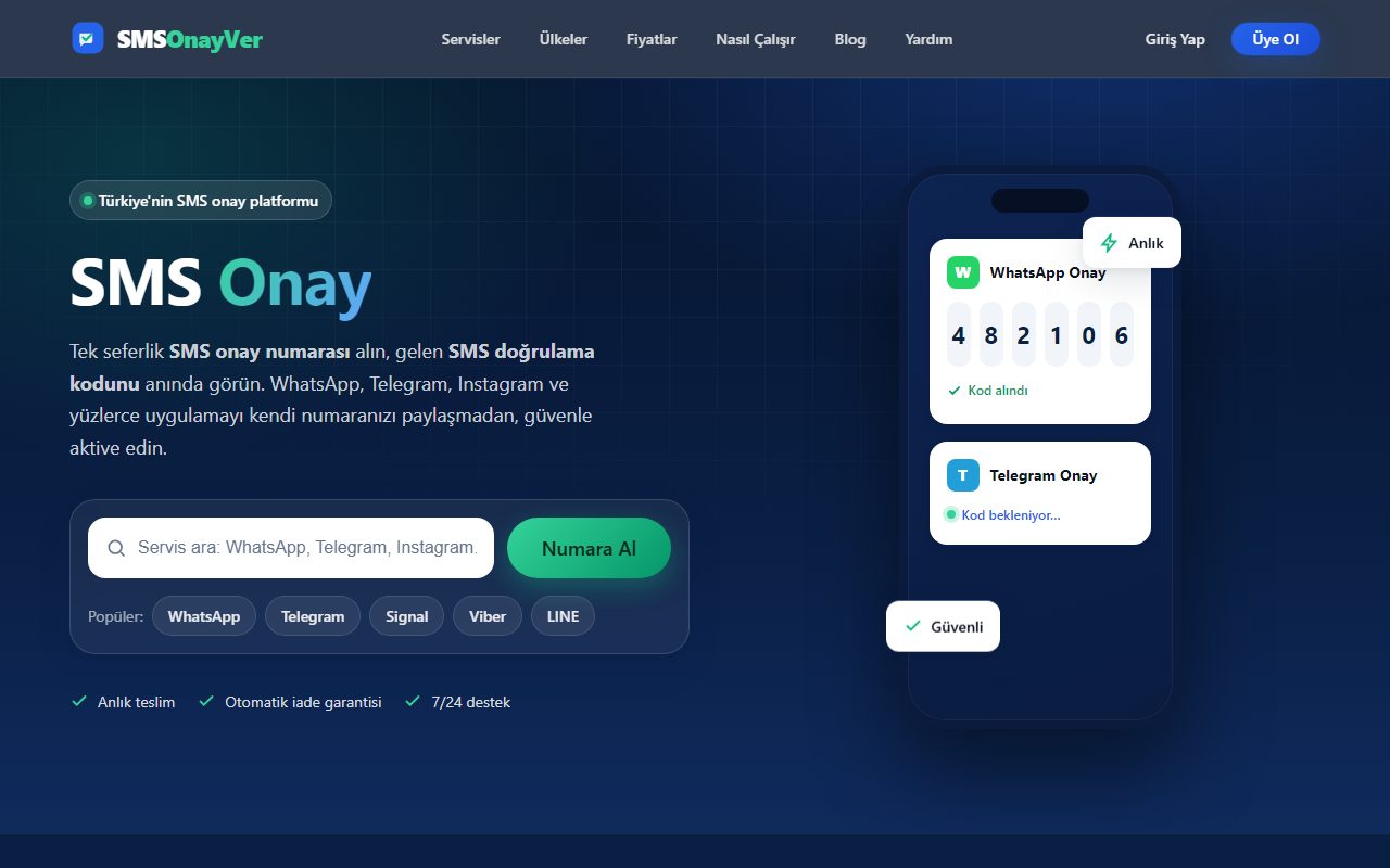SMSOnayVer — Türkiye SMS Onay ve Sanal Numara Servisi