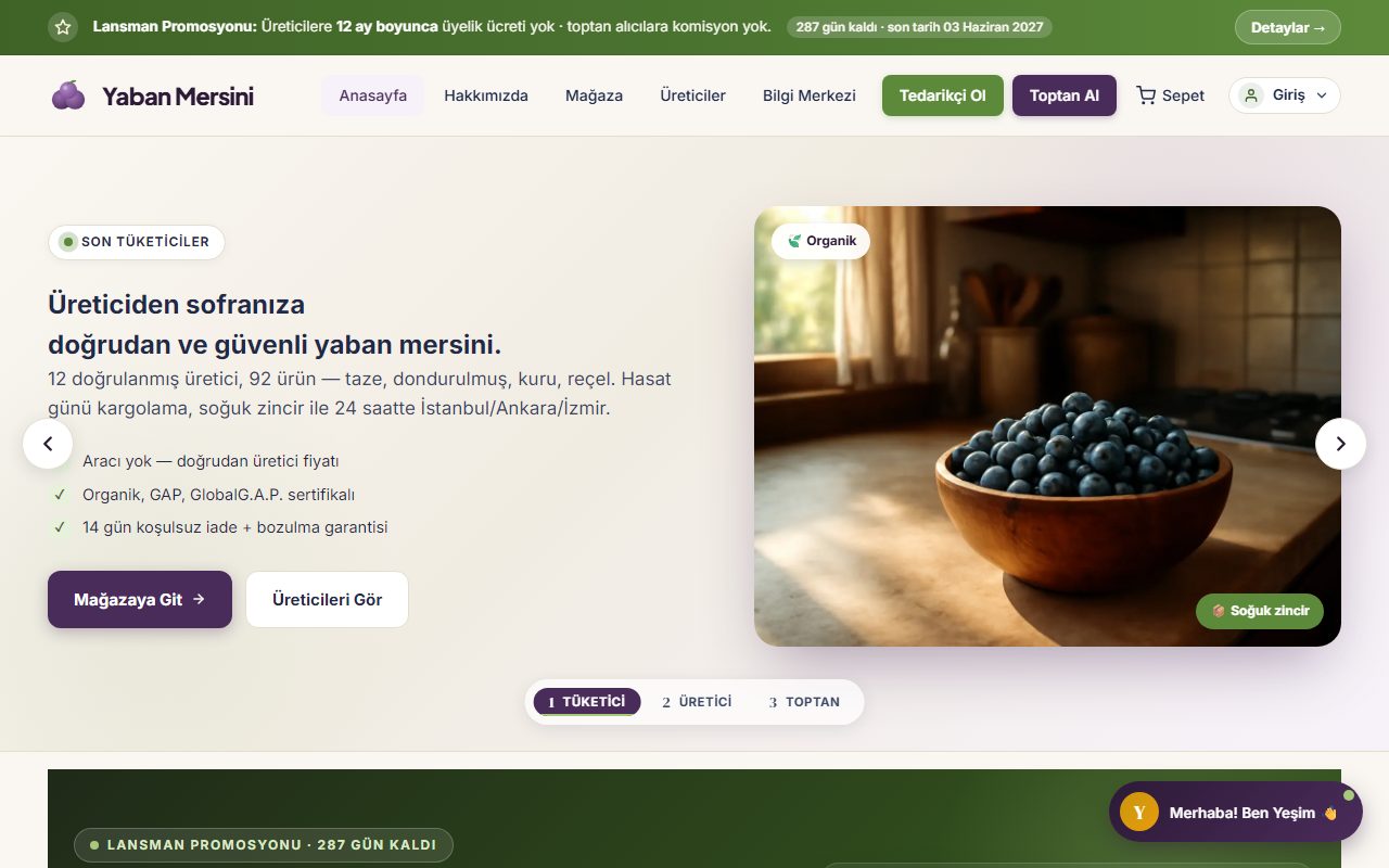 YabanMersini.net — Türkiye Yaban Mersini Marketplace